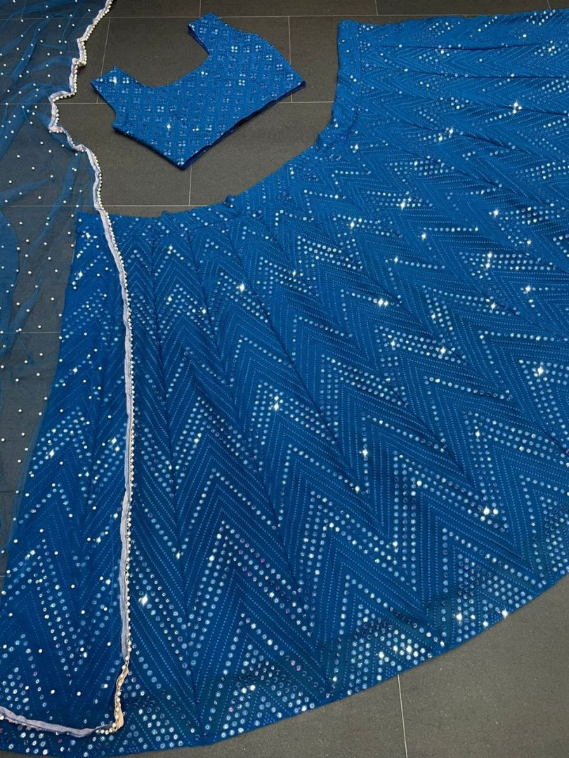 Blue georgette sequence embroidery work wedding lehenga choli