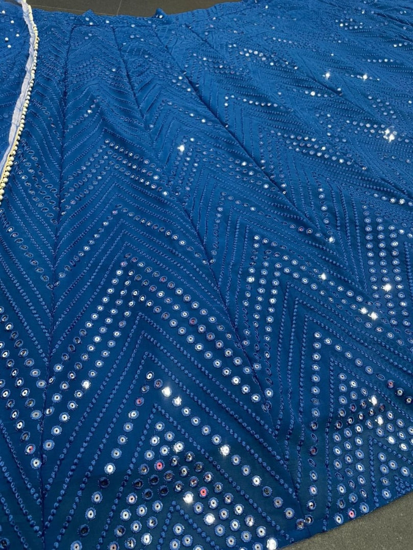 Blue georgette sequence embroidery work wedding lehenga choli