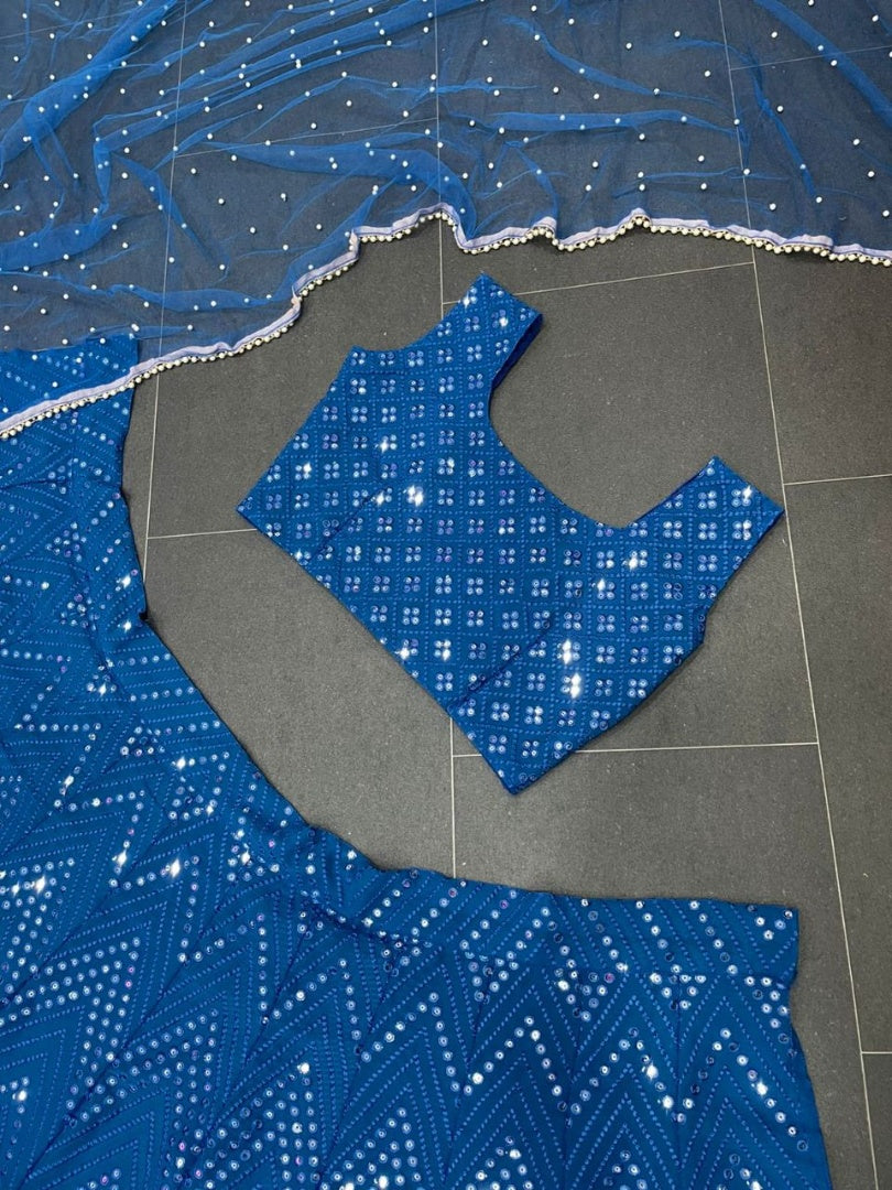 Blue georgette sequence embroidery work wedding lehenga choli