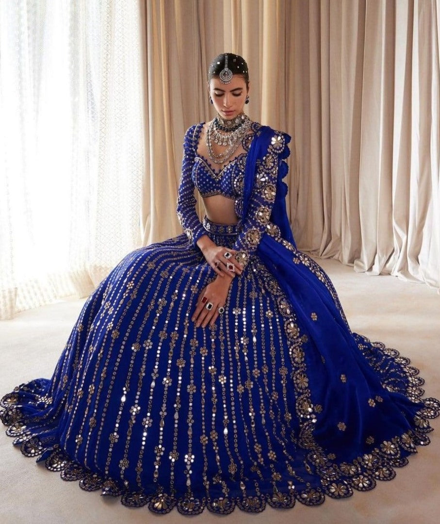 Blue georgette sequence embroidery work wedding lehenga choli