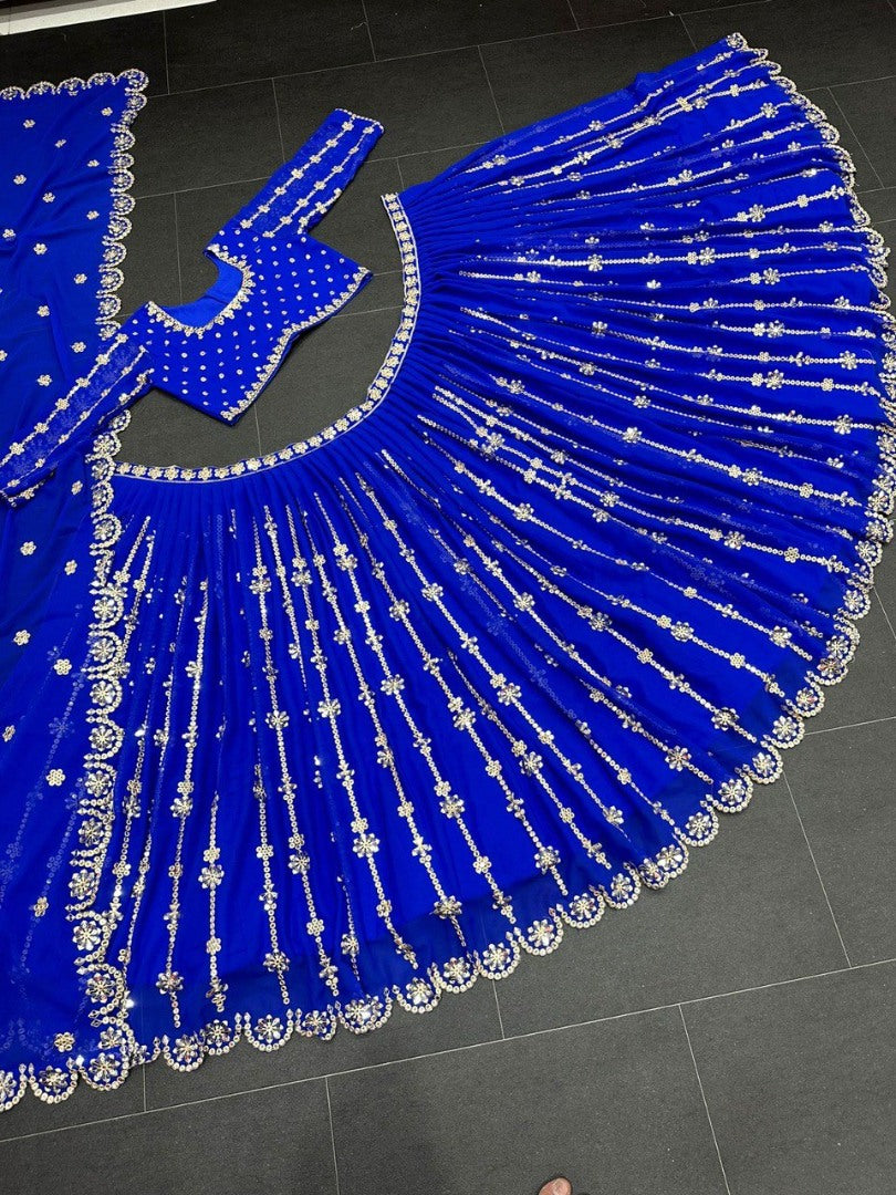 Blue georgette sequence embroidery work wedding lehenga choli