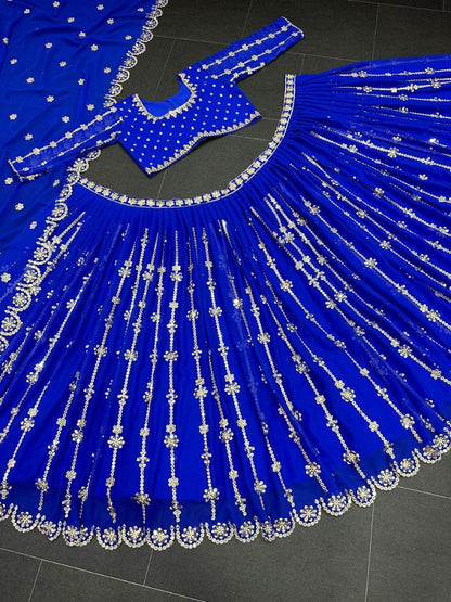 Blue georgette sequence embroidery work wedding lehenga choli
