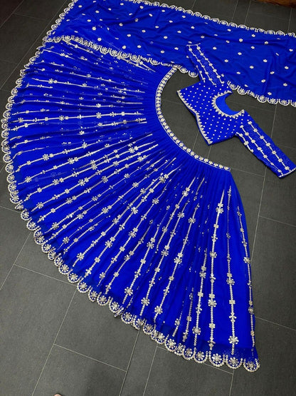 Blue georgette sequence embroidery work wedding lehenga choli