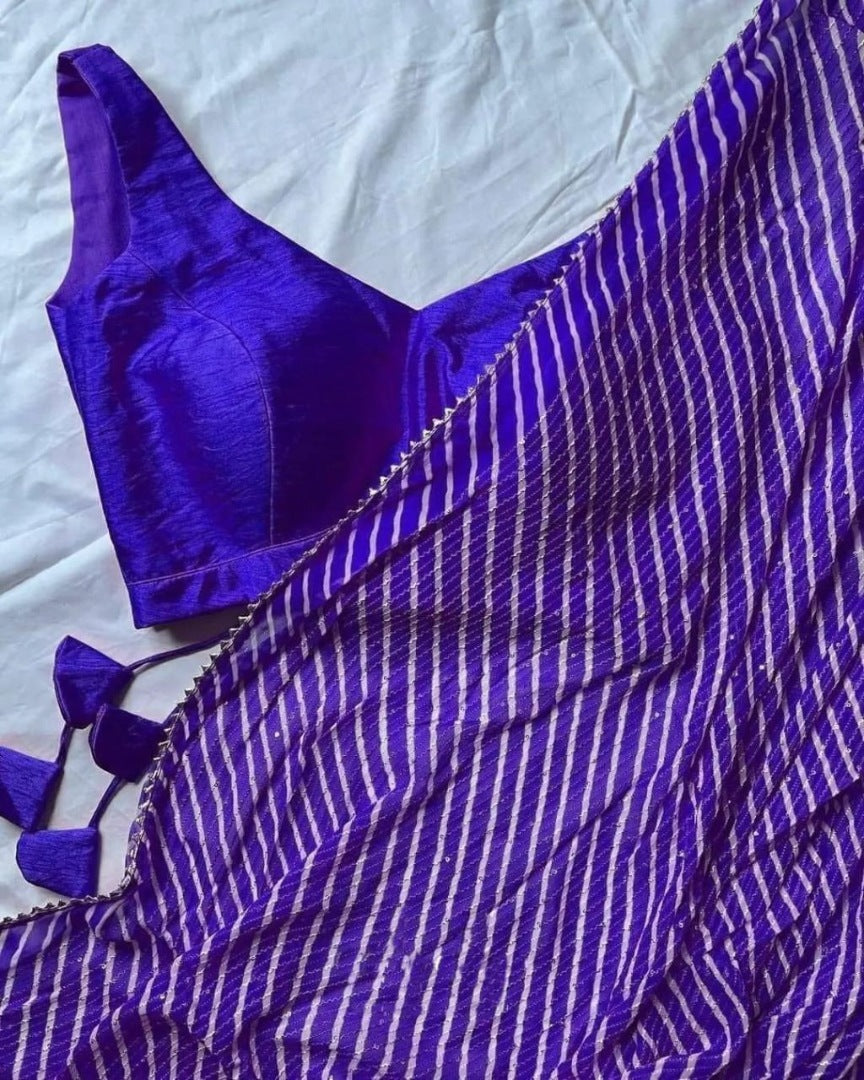 Blue georgette sequence work laheriya printed saree