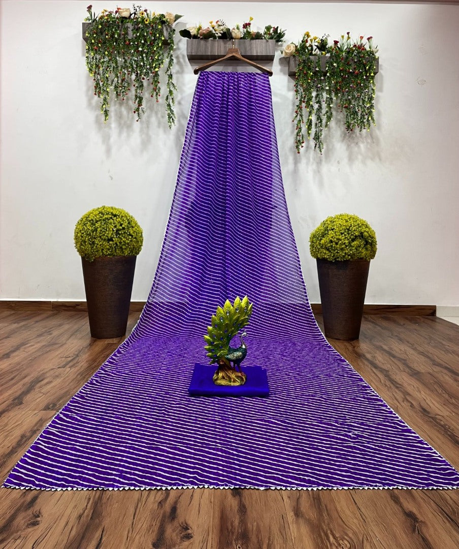 Blue georgette sequence work laheriya printed saree