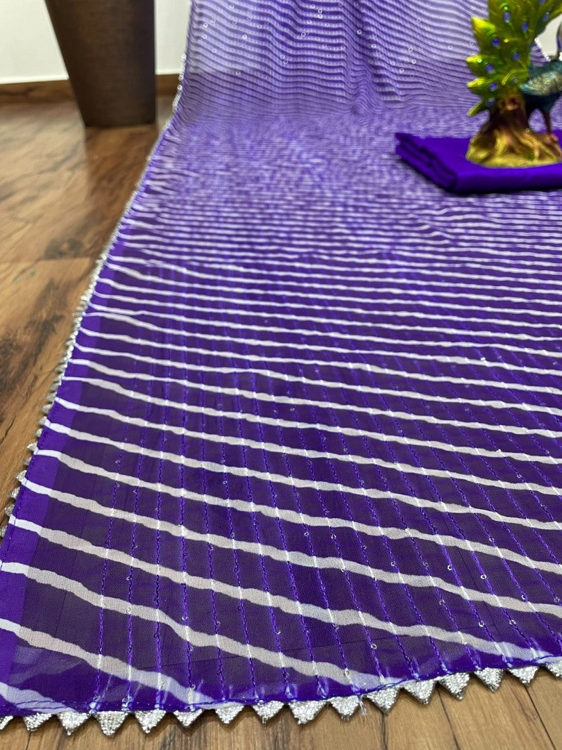 Blue georgette sequence work laheriya printed saree