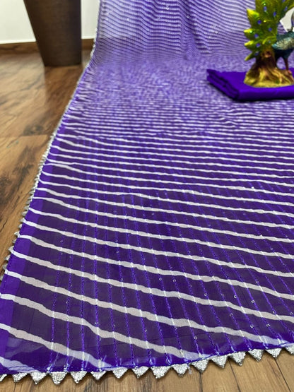 Blue georgette sequence work laheriya printed saree