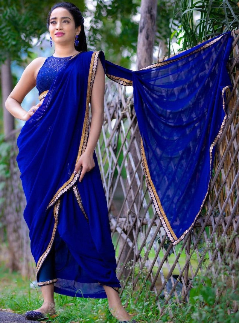 Blue georgette sequence work partywear saree