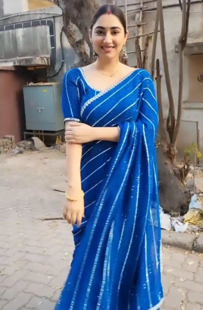 Blue georgette sequence work partywear saree