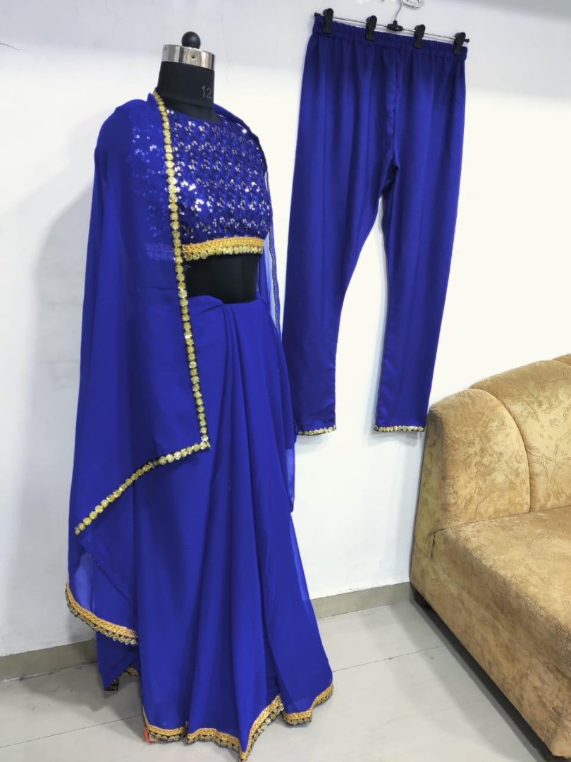 Blue georgette sequence work partywear saree