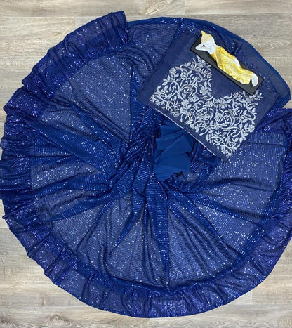 Blue georgette sequence work partywear saree