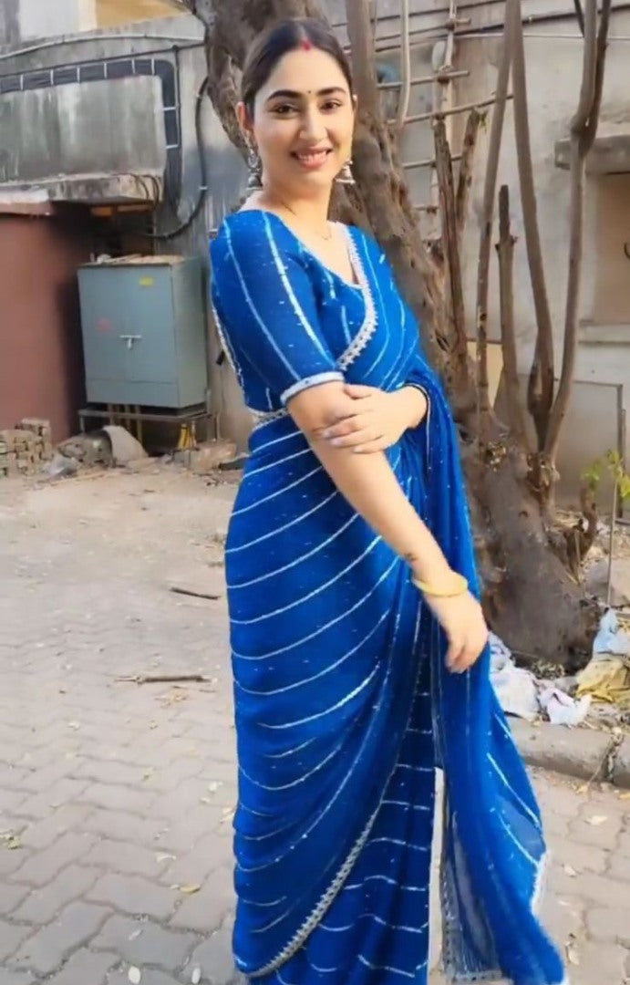 Blue georgette sequence work partywear saree