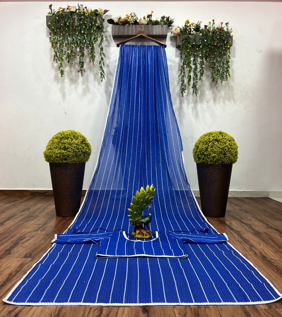 Blue georgette sequence work partywear saree