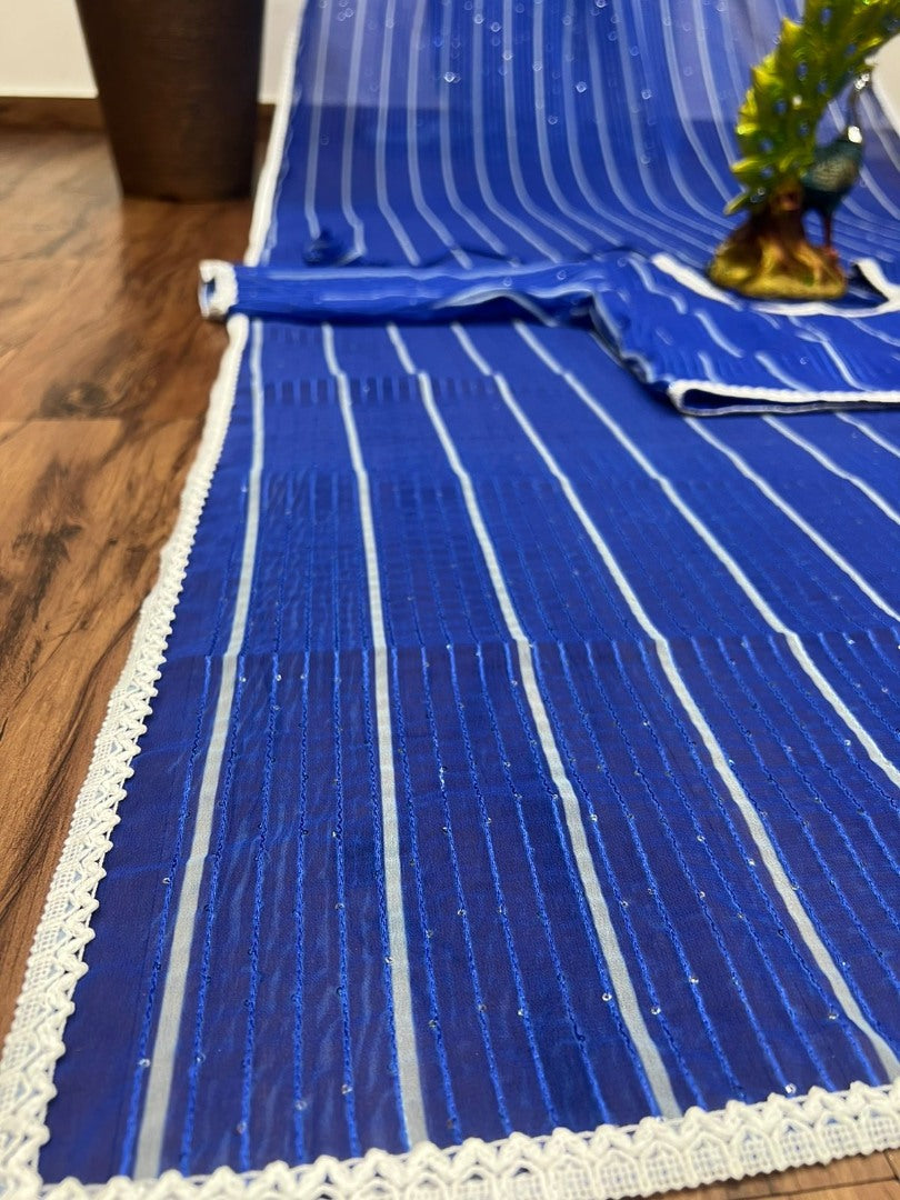 Blue georgette sequence work partywear saree