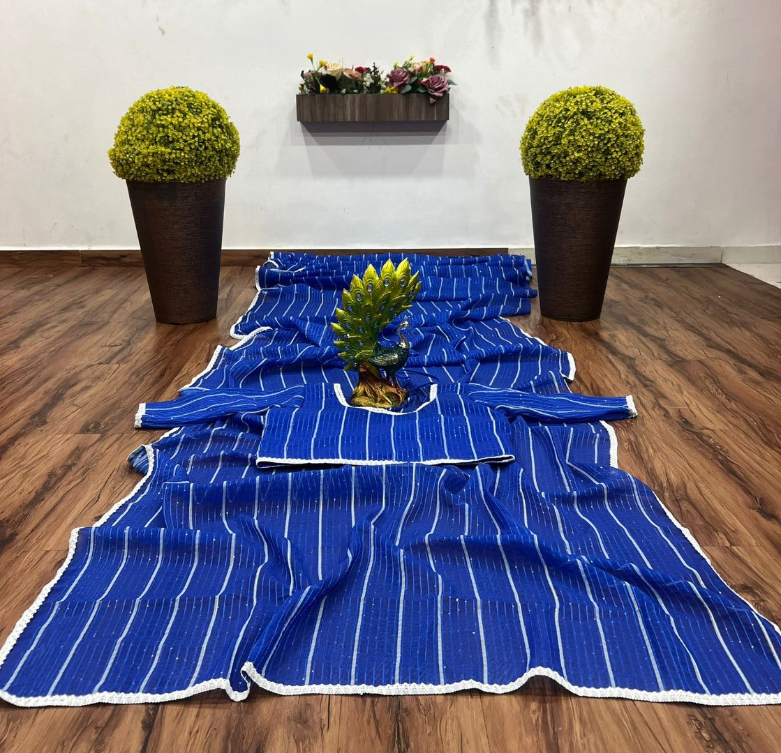 Blue georgette sequence work partywear saree