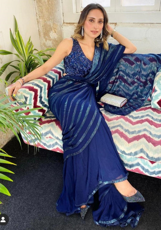 Blue georgette sequence worked saree