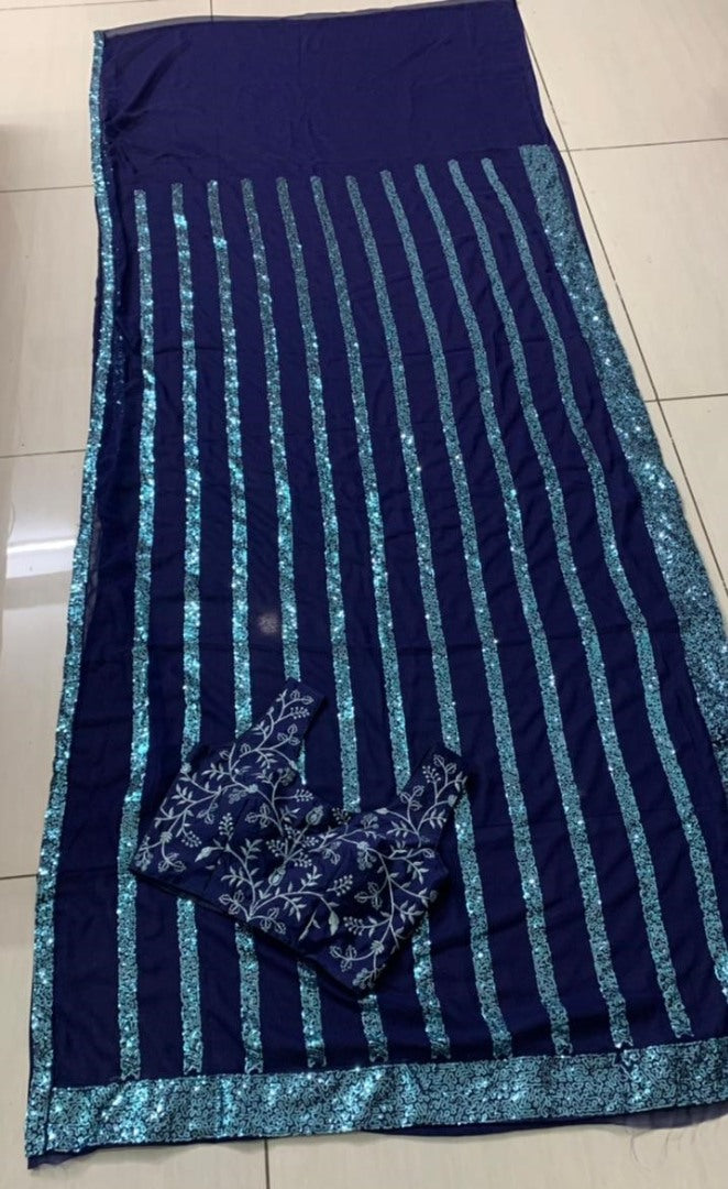 Blue georgette sequence worked saree