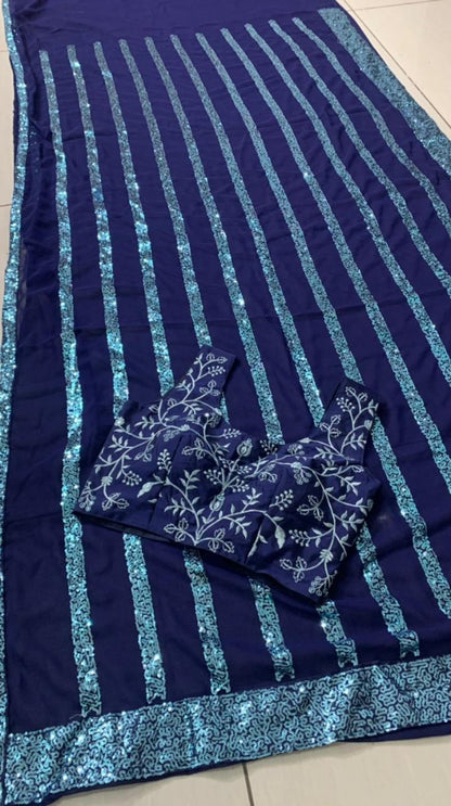 Blue georgette sequence worked saree