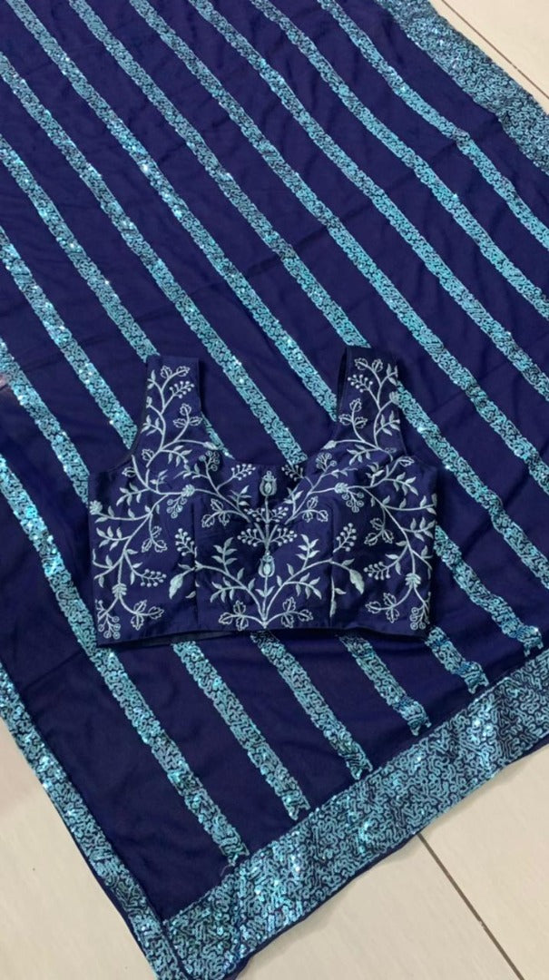 Blue georgette sequence worked saree