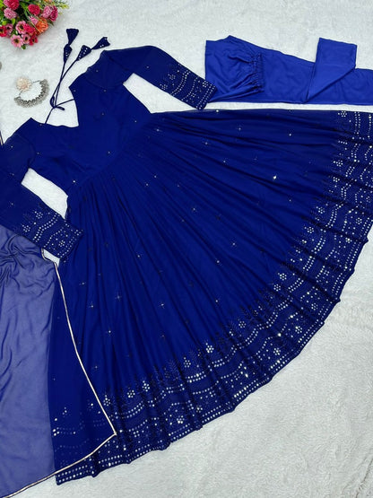 Blue georgette thread sequence work party wear anarkali suit