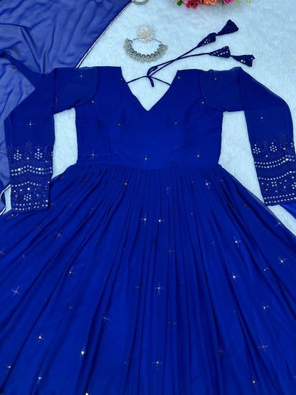 Blue georgette thread sequence work party wear anarkali suit