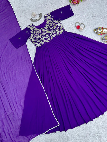Blue georgette thread work anarkali suit