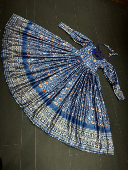 Blue gota zari printed long gown