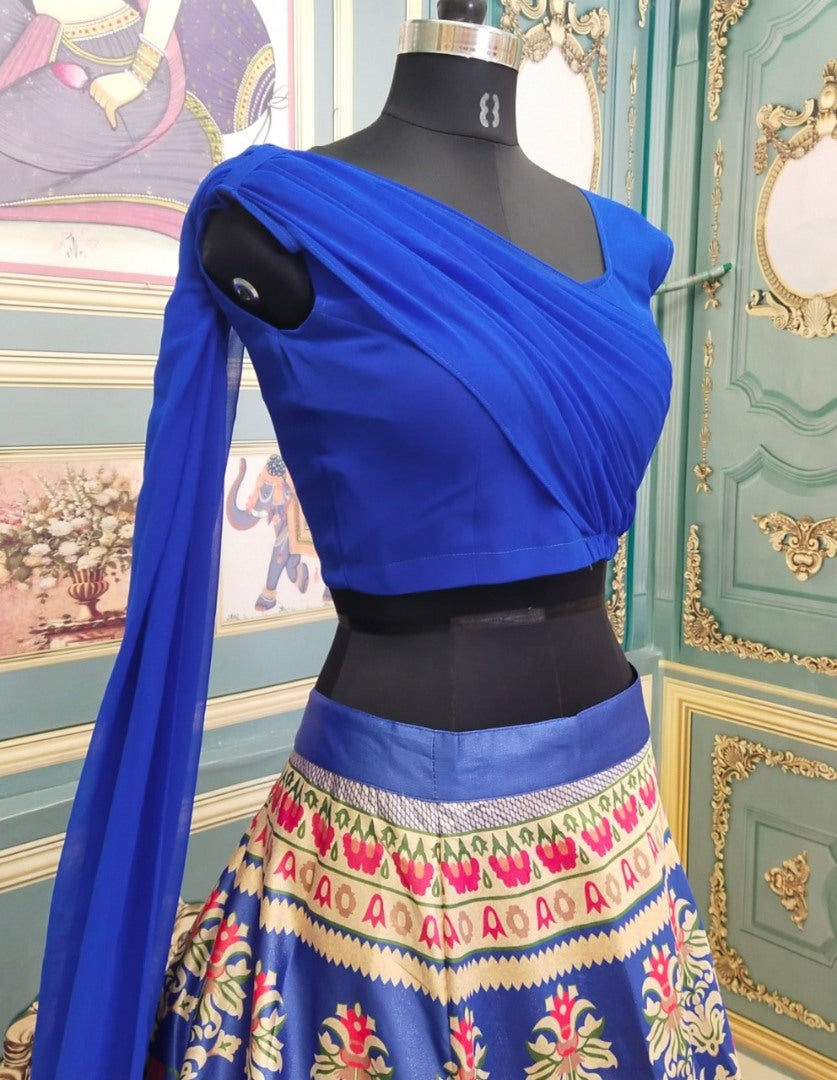 Blue gotta satin digital printed lehenga choli