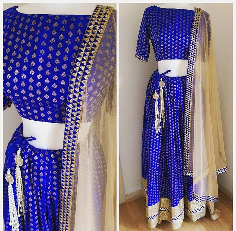 Blue heavy banarasi silk ceremonial lehenga choli