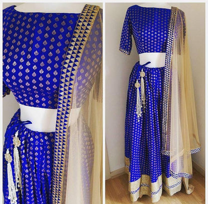 Blue heavy banarasi silk ceremonial lehenga choli