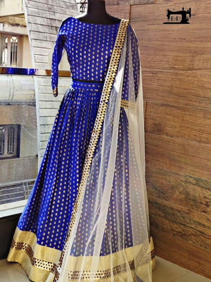 Blue heavy banarasi silk ceremonial lehenga choli