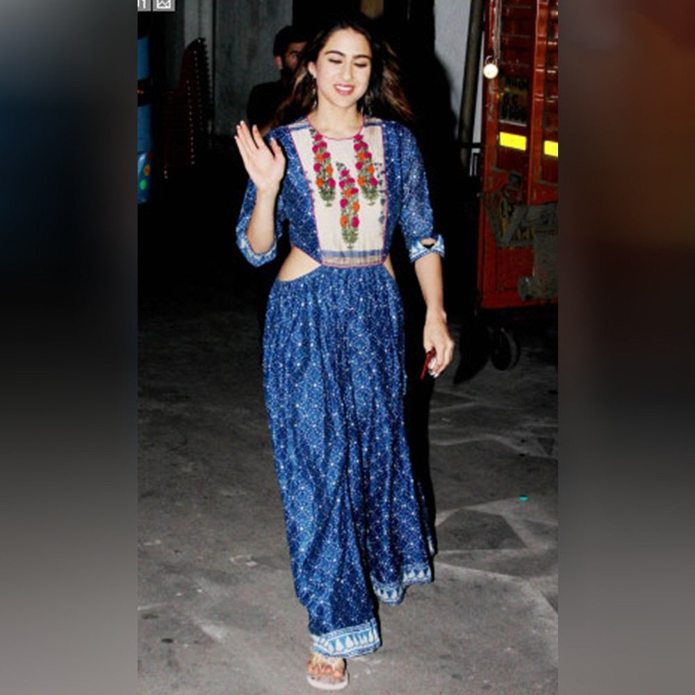 Blue heavy crape sara ali khan stylist printed kurti