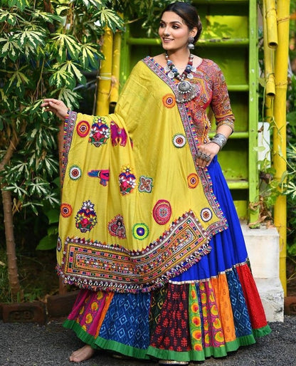 Blue heavy georgette digital printed work lehenga choli