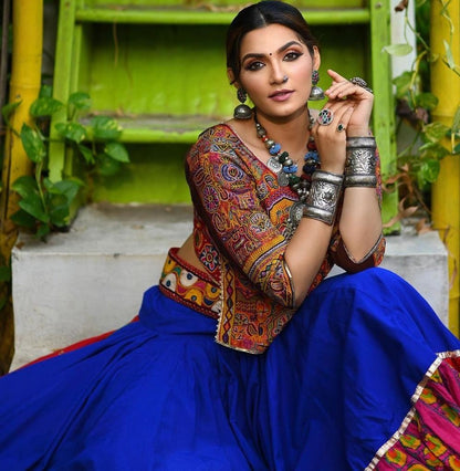 Blue heavy georgette digital printed work lehenga choli