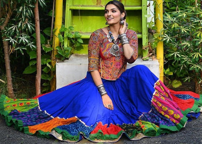 Blue heavy georgette digital printed work lehenga choli