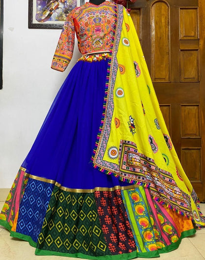 Blue heavy georgette digital printed work lehenga choli