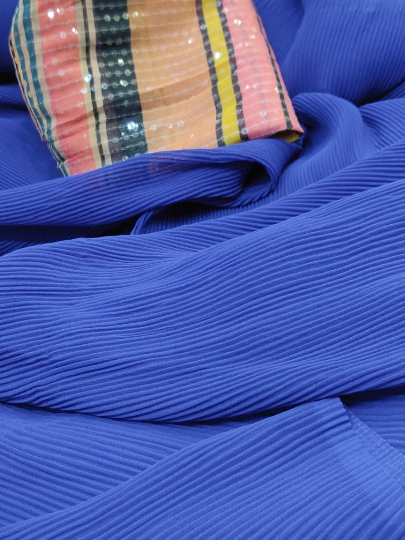 Blue heavy georgette pattern work fancy saree