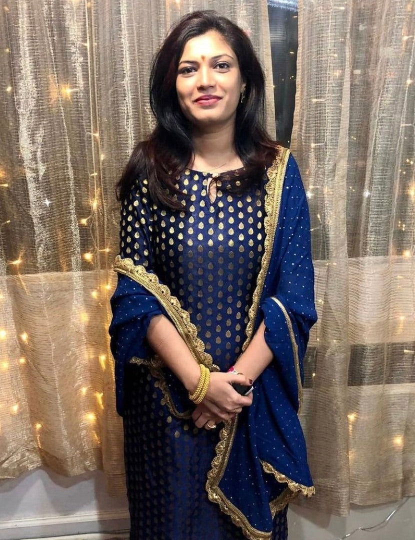 Blue heavy jacquard butti work salwar suit