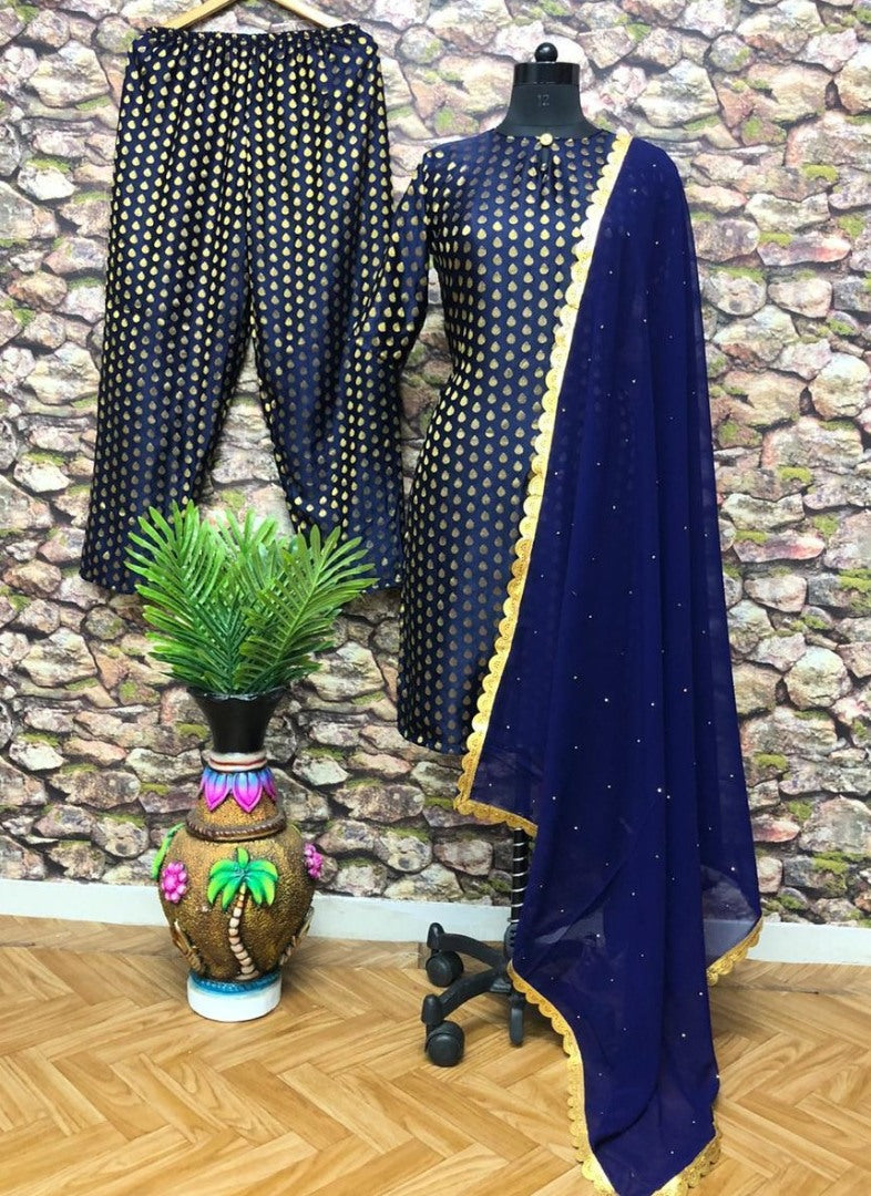 Blue heavy jacquard butti work salwar suit