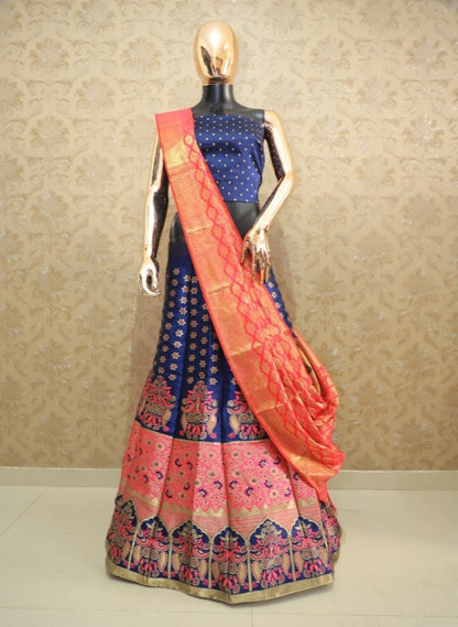 Blue heavy jacquard silk beautiful wedding lehenga choli