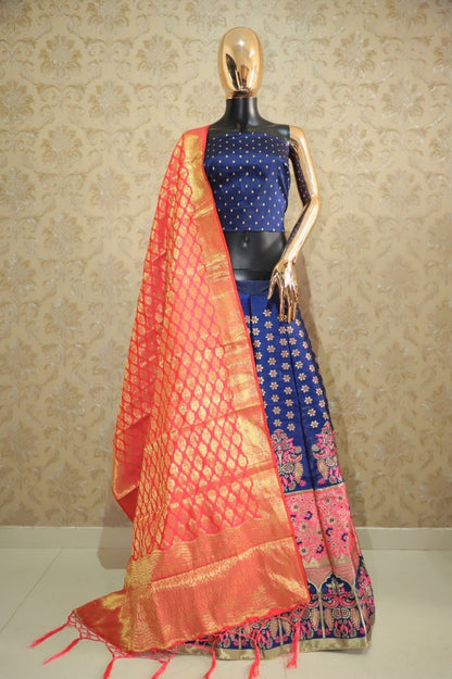 Blue heavy jacquard silk beautiful wedding lehenga choli