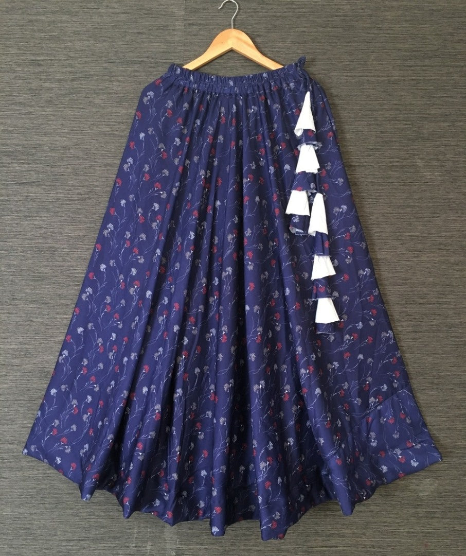 Blue heavy rayon digital printed skirt