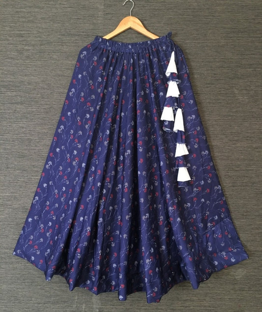 Blue heavy rayon digital printed skirt