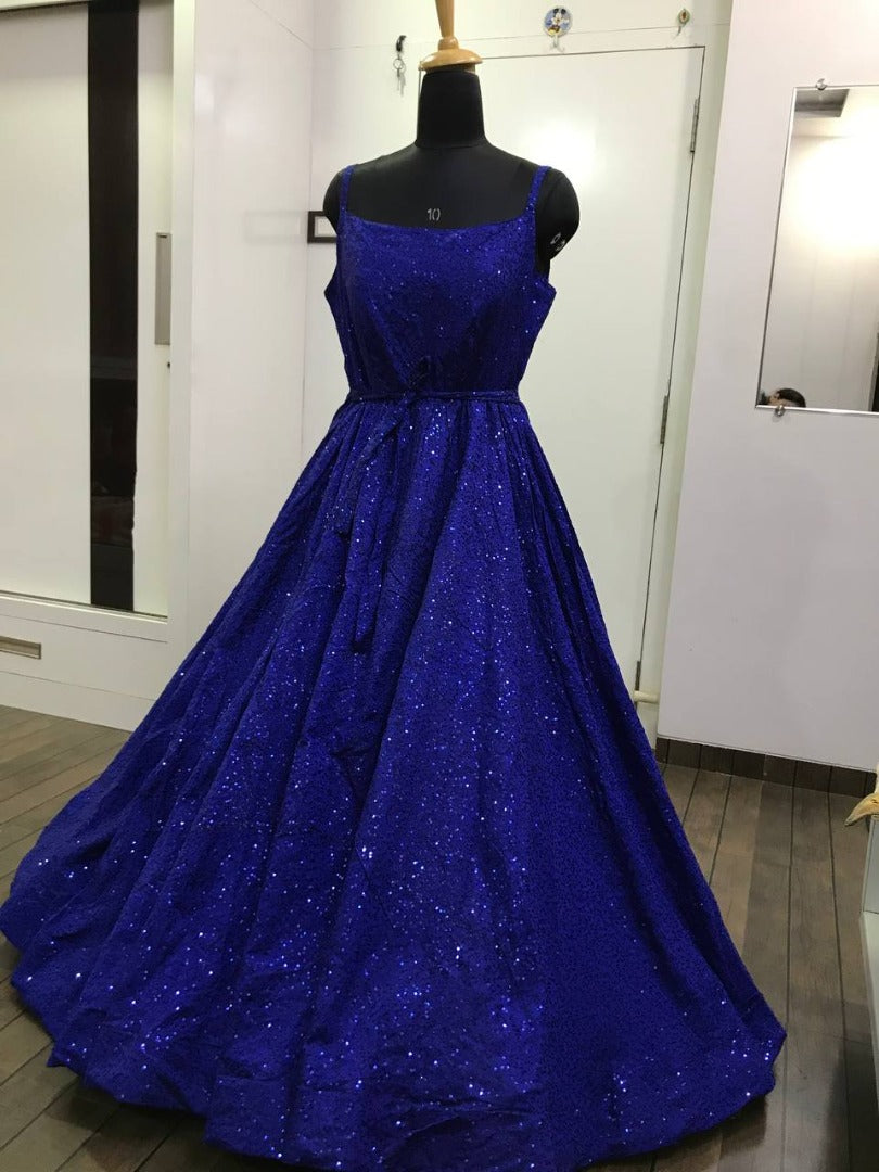Blue heavy sequence embroidery work party wear gown