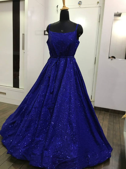 Blue heavy sequence embroidery work party wear gown