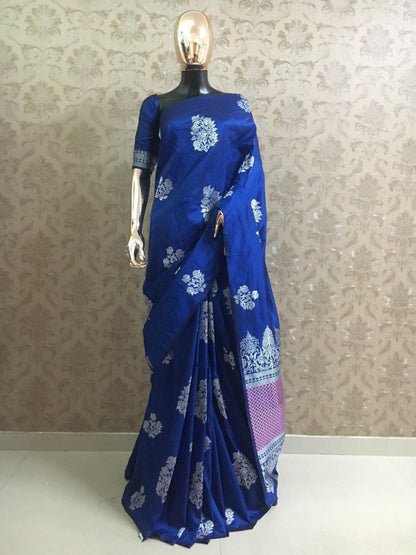 Blue heavy weaving pallu silk saree