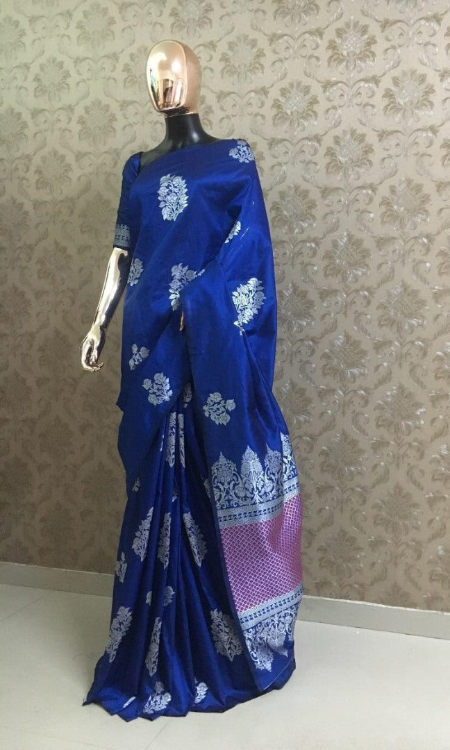 Blue heavy weaving pallu silk saree