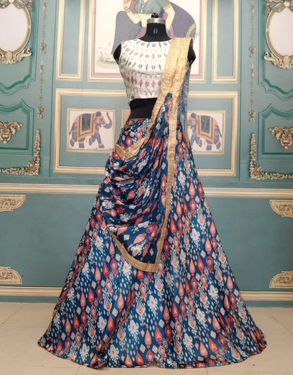 Blue italian silk digital printed indowestern lehenga choli