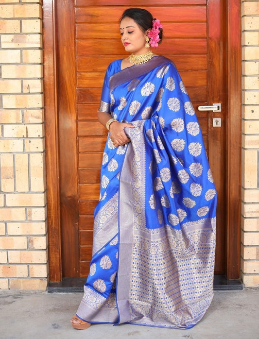 Blue jacquard woven silk saree