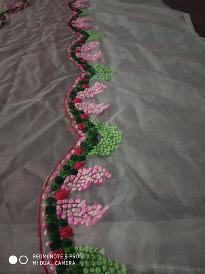 Blue japan crap plain gown with multi thread work shrug